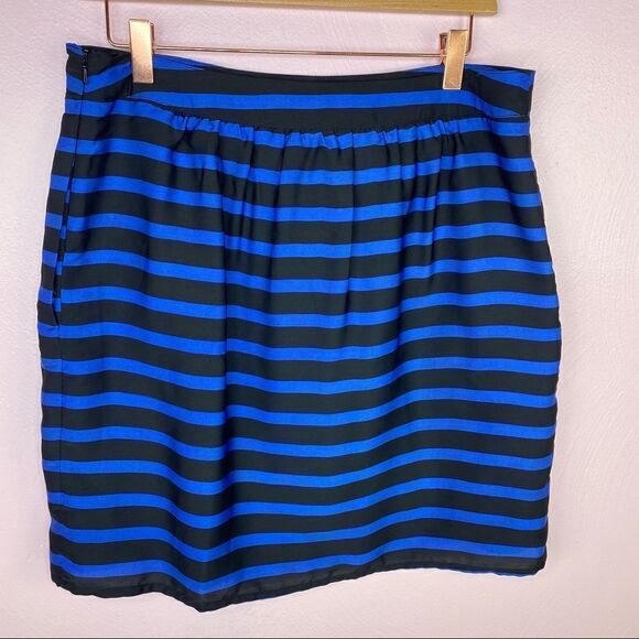 Dalia Collection Striped Pleat Front Pencil Skirt Royal Blue & Black 6 - Picture 2 of 9